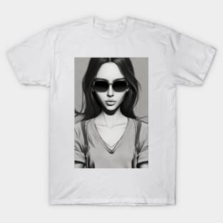 Black And White Woman With Sunglasses On T-Shirt